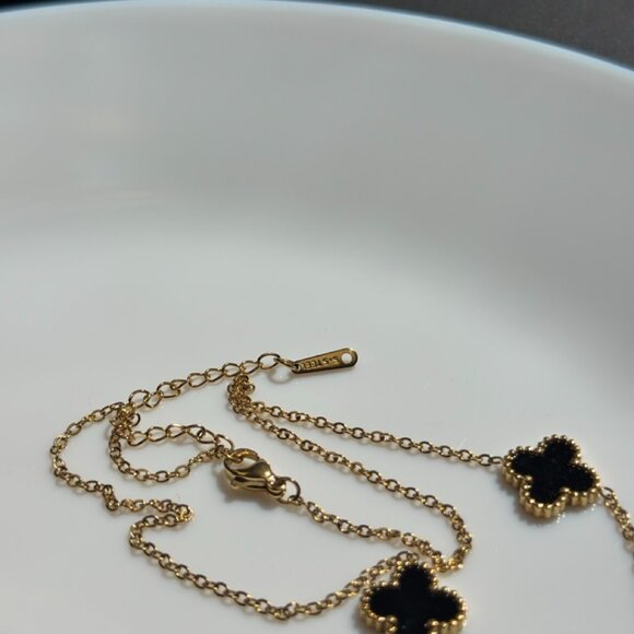 14K Gold-Filled Clover Necklace – Black Enamel Over Stainless Steel